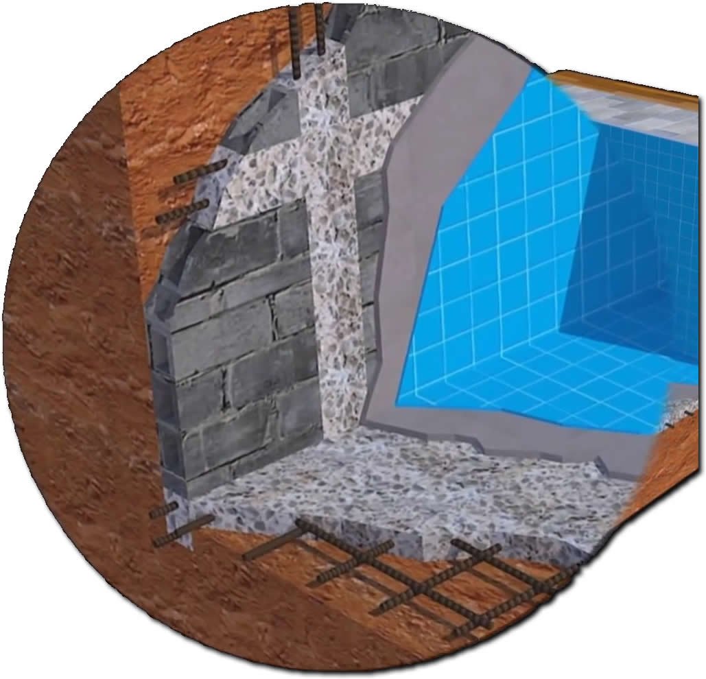 Detalhe da estrutura da piscina de alvenaria
