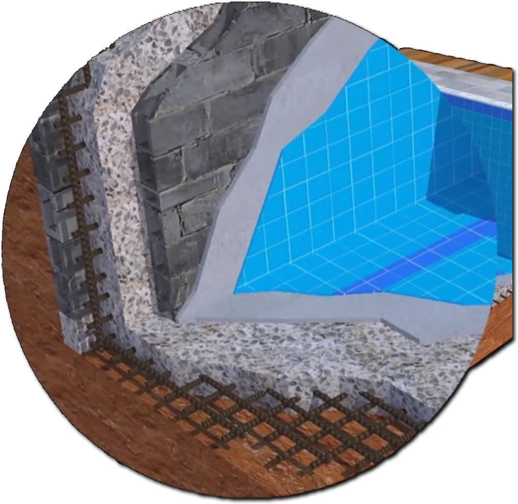 Detalhe da estrutura da piscina de concreto armado